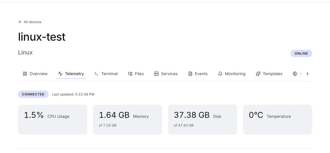 CPU, memory, disk and temperature, live