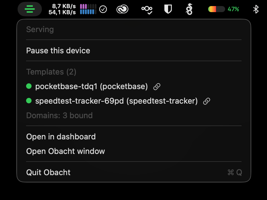 Obacht Mac app in the menu bar