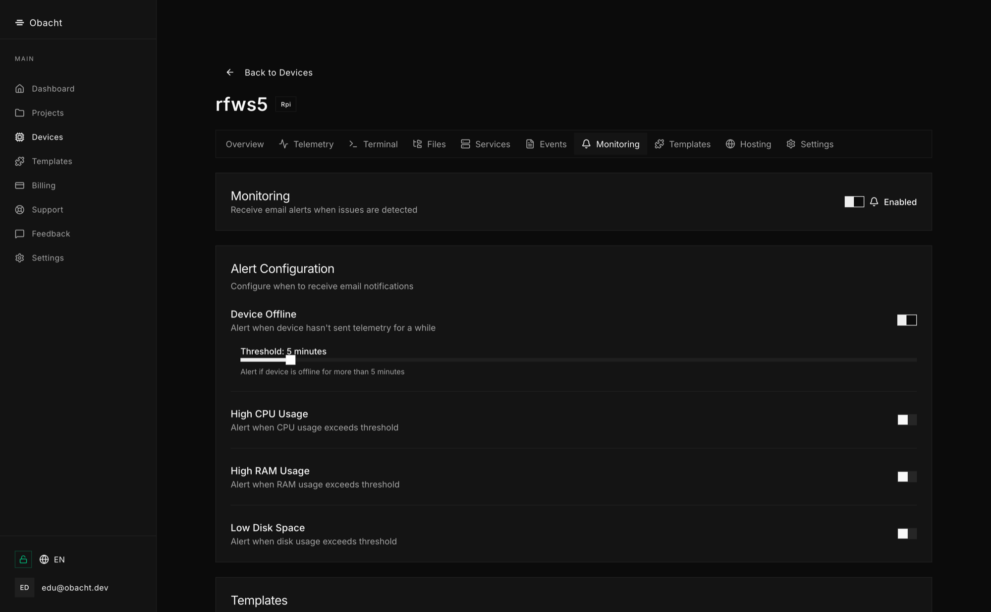 Alert rules with email notifications